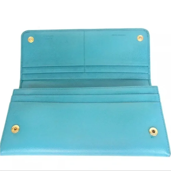 Prada Safiano Teal Blue Long wallet